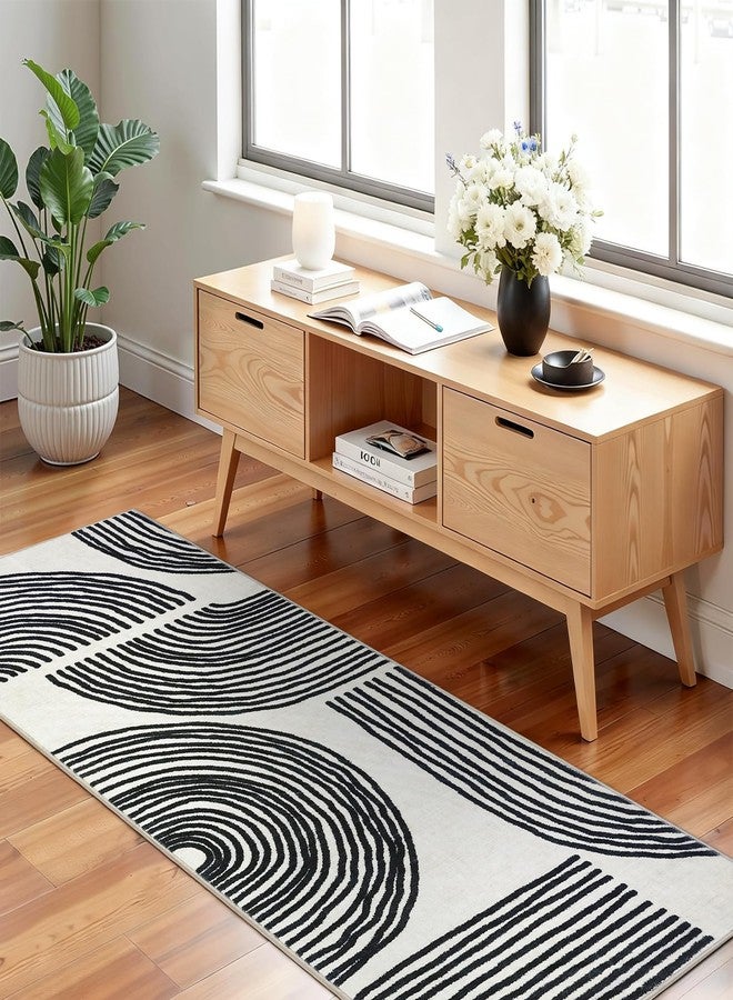 MilleLoom Washable Abstract Kitchen Rugs, 2x6 Modern Non Slip Hallway Runner, Low Pile Ultra Thin Entryway Mat Laundry Rugs Stain Resistant Accent Floor Cover for Bedside Bathroom, Black - Image 2